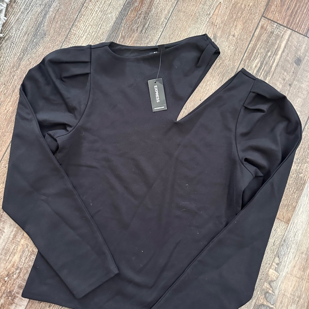 Express Black Asymmetrical Bodysuit